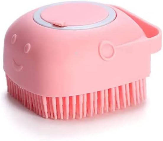 Silicone Pet Shampoo Bath Brush Puppy Cat Self Cleaning Massage Groom Brush 2 in1 (Pink)
