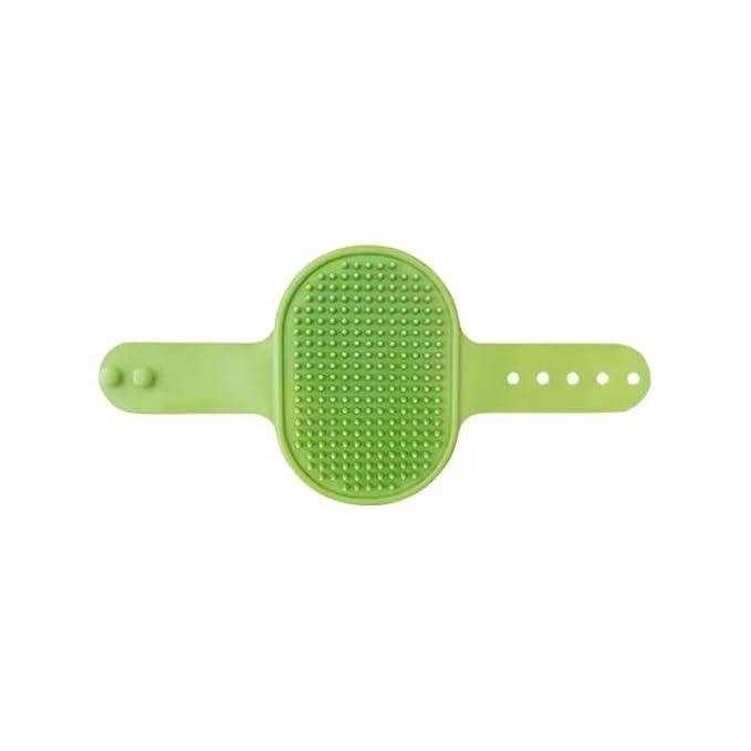 Silicone Pet Brush Pet Massage Bath - Flexible Rubber Dog Shower Brush with Adjustable Strap - Soothing Massage Bristles Produce more Lather, Reduce Bath Time, Remove More Dirt & Loose (Green)