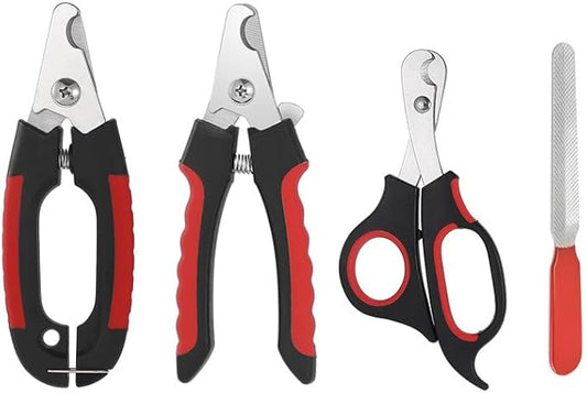 Nail Clipper Trimmer Set for Pet Cats, Dogs, etc., Quick Safety Guard to Avoid Over-Trimming, Stainless Steel Razor Blades, Non-Slip Handle, and Nail File, Professional pet Grooming Tools