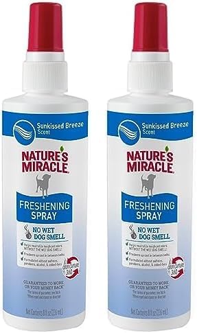 Nature's Miracle Freshening Spray For Dogs Freshens Dog’s Coat Between Baths And Neutralizes Tough Odors With Sunkissed Breeze Scent, 8 Ounces (Pack of 2)