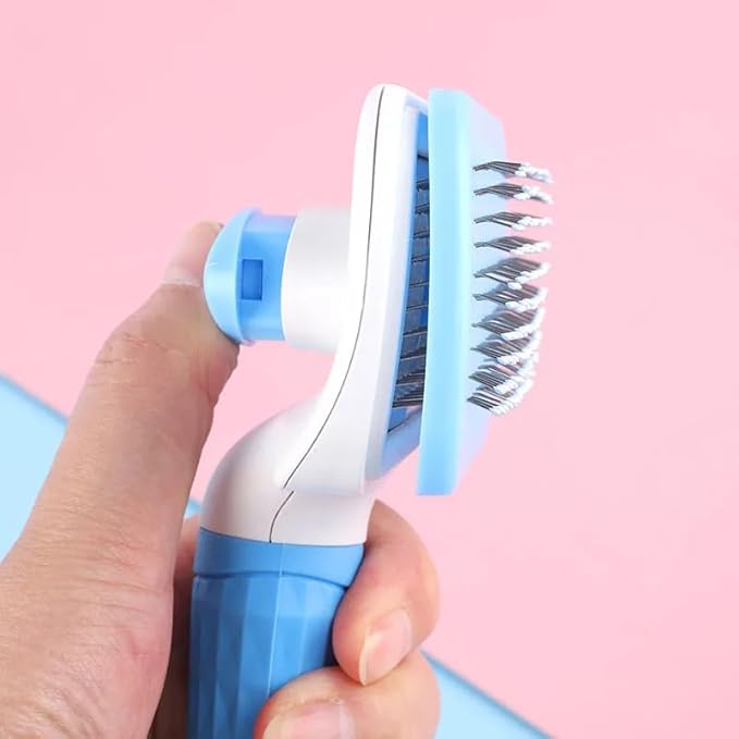 Pet Hair Removal Grooming Cleaning Pet Comb Pet Dog Pet Cat Hair Brush Dog Hair Cleaner Comb Needle Tool Release Button Self Cleaning Easy Use (BLUE)