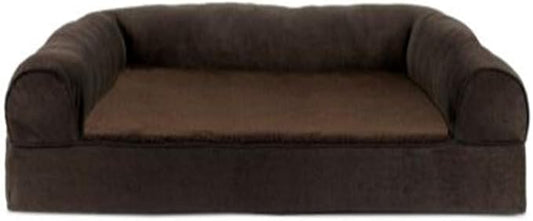 Furhaven Orthopedic Dog Bed for Large/Medium Dogs w/ Removable Bolsters & Washable Cover, For Dogs Up to 55 lbs - Plush & Suede Sofa - Espresso, Large