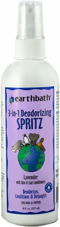 earthbath, Lavender 3-in-1 Dog & Puppy Deodorizing Spritz - Dog Odor Eliminator for Strong Odor, Cruelty-Free Dog Cologne, Dog Wash Spray, Made in USA, Dog Bathing Supplies - 8 Oz (2 Pack)