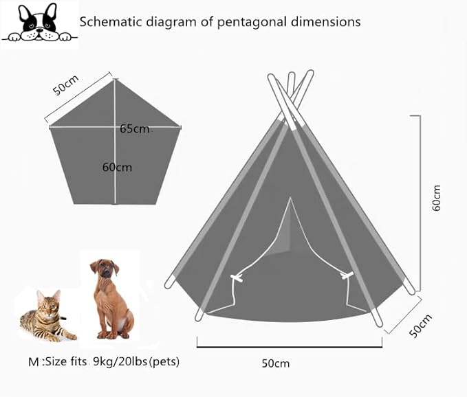 Pet Teepee Dog & Puppy Cat Tents Tipi Bed Portable Houses with Thick Cushion for Pets Up to 33lbs