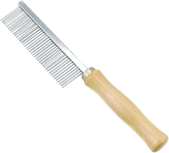 Silver Dog and Cat Combs For Grooming Long Haired Cats and Dogs - Pet Dog Cat Comb Stainless Steel Pin Teeth Wooden Handle Grooming Fur Hair Brush - Comb Removes and Prevents Matted Fur,Grooming