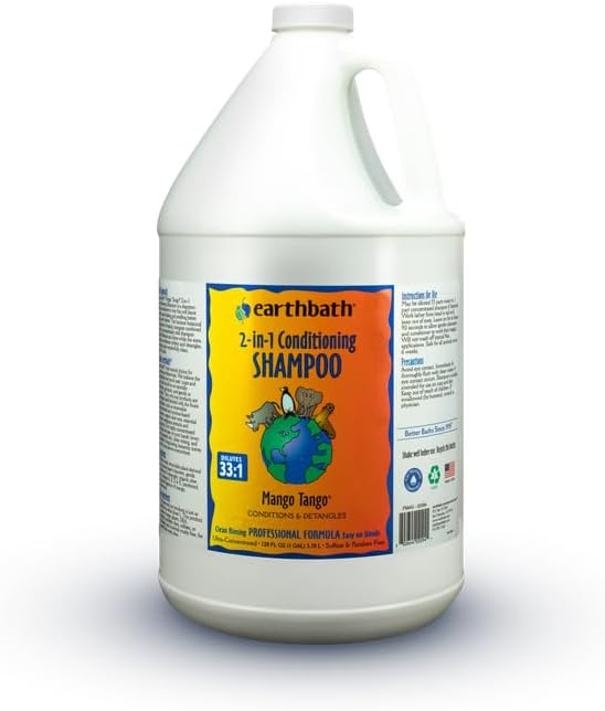 earthbath, Mango Tango 2-in-1 Conditioning Shampoo - Cruelty Free Dog Shampoo and Conditioner, Made in USA, Gentle Dog Conditioner, Best Puppy Shampoo & Puppy Supplies, Safe Dog Wash - 128 Oz (1 Pack)