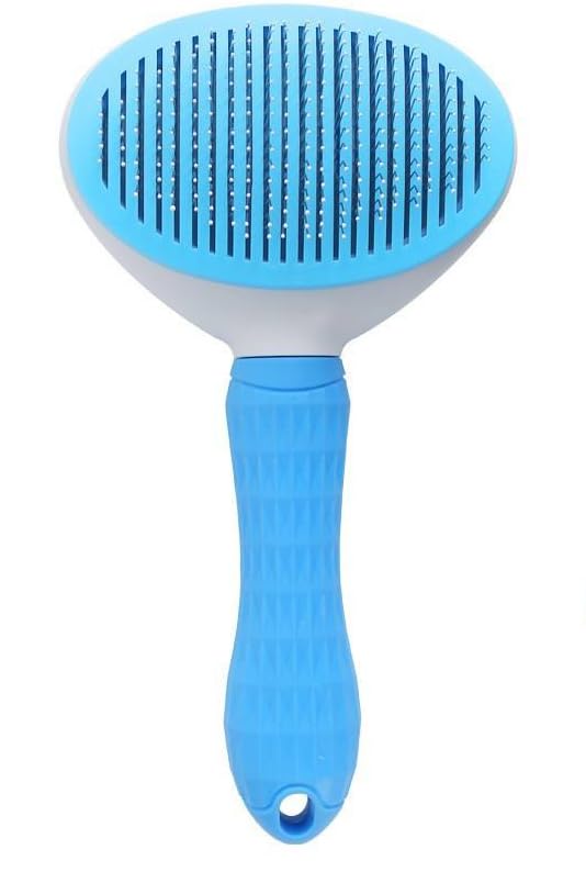 Pet Hair Removal Grooming Cleaning Pet Comb Pet Dog Pet Cat Hair Brush Dog Hair Cleaner Comb Needle Tool Release Button Self Cleaning Easy Use (BLUE)