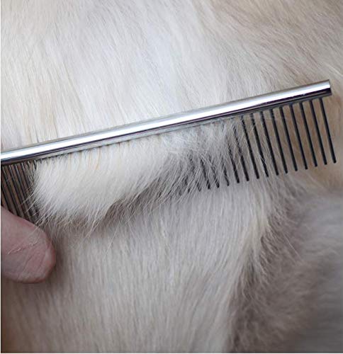 Dog Metal Comb 7.5inch Dogs Dematting Tool Pet Grooming Comb Stainless Steel Teeth Cats Puppy Comb for Removing Hair (S: 19x3cm)
