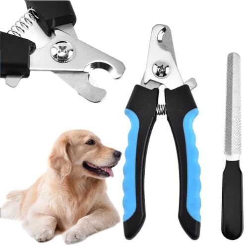 Professional Dog Nail Clippers with Safety Guard and Nail File, Blue and Black