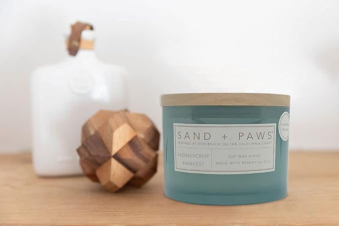 Sand + Paws Scented Candle - Fresh Jasmine - Additional Scents and Sizes –Luxurious Air Freshening Jar Candles Neutralize pet Odors and Enhance Home décor – 100% Cotton Lead-Free Wicks - 12 oz