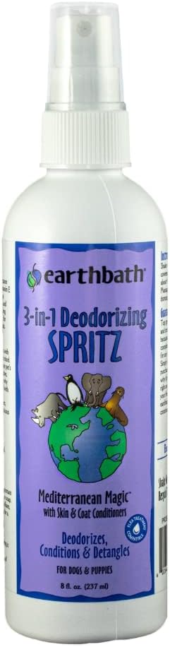 earthbath, Mediterranean Magic 3-in-1 Dog & Puppy Deodorizing Spritz - Dog Odor Eliminator for Strong Odor, Cruelty-Free Dog Cologne, Dog Wash Spray, Made in USA, Dog Bathing Supplies - 8 Oz (2 Pack)