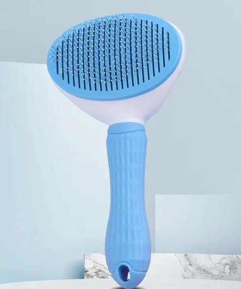 Pet Hair Removal Grooming Cleaning Pet Comb Pet Dog Pet Cat Hair Brush Dog Hair Cleaner Comb Needle Tool Release Button Self Cleaning Easy Use (BLUE)