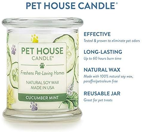 Pet House 9 oz Cucumber Mint Scented Pet Odor Candle, Clean Burning, Long Lasting, Plant Based Spring, Summer Scented Soy Candles, 60 Hour Burn Time, Pack of 2
