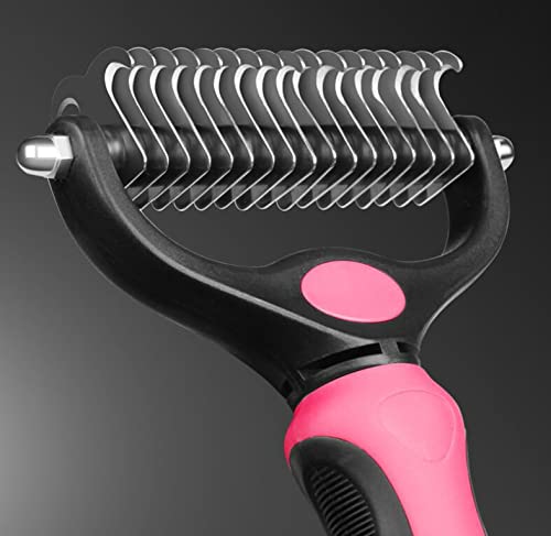 Pet Grooming brush comb -Undercoat rake for dogs, double sided Shedding and Dematting Undercoat combo (light pink)