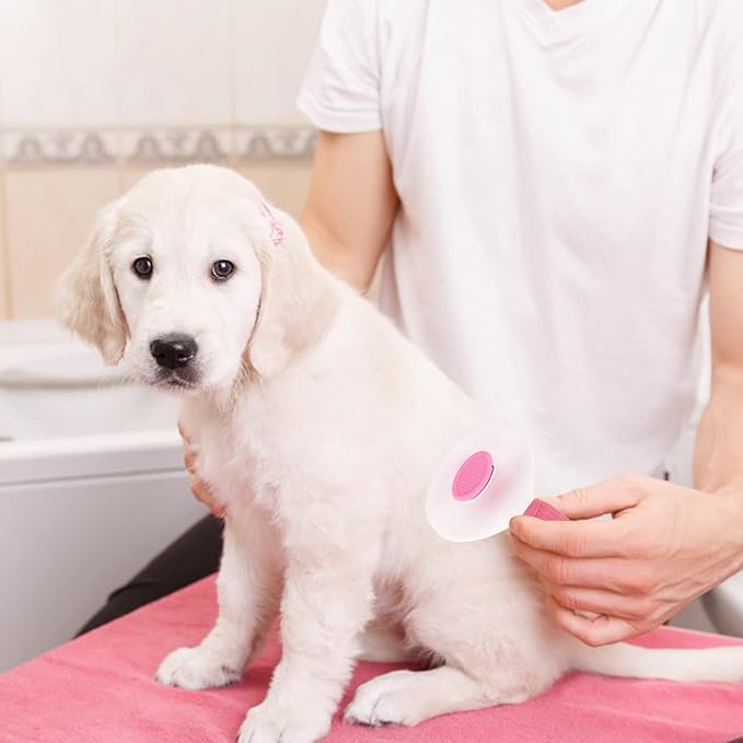 Massaging and Deshedding Slicker Brush for Pet Grooming - All Hair Types (Pink)