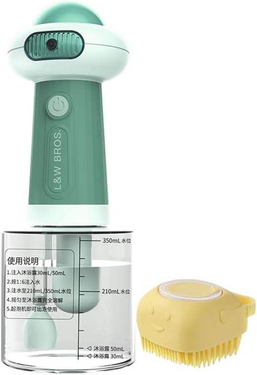 Green Upgrade Automatic Bubble Dispenser and Yellow Pet Bath Brush Combo for Dog and Cat Bathing,Deep Cleaning Pet Fur