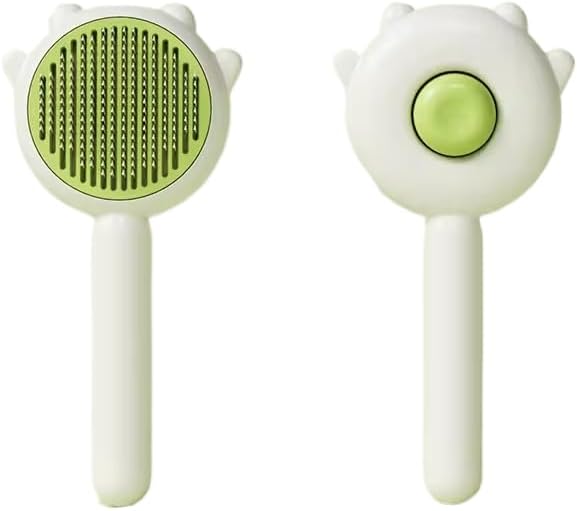 Indoor Universal Brush for Cats and Dogs, Self-Cleaning Pet Hair Brush with Release Button for Grooming Kittens and Puppies (green)