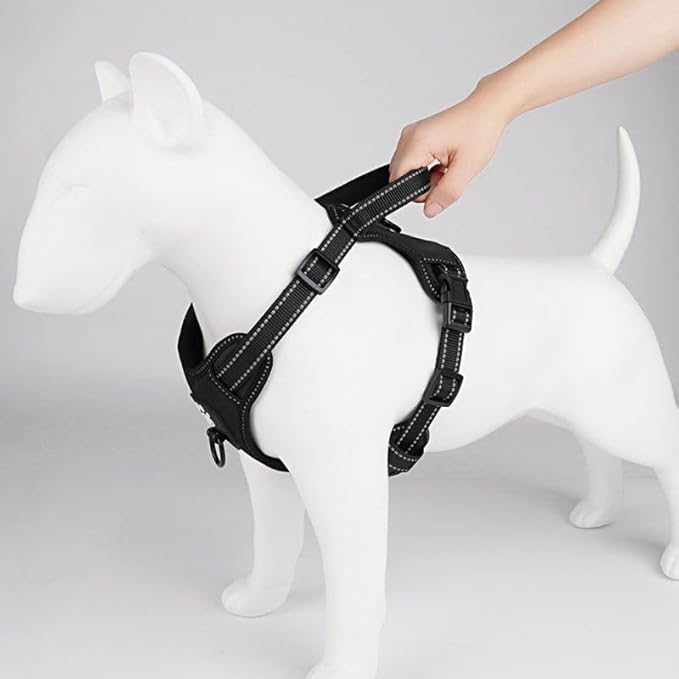 No Pull Dog Harness, Pet Walking Harness with 2 Metal Rings and Adjustable Handle, Reflective, Breathable; Soft Oxford Easy Control Dog Vest with Front Clip for Medium Dogs, Black