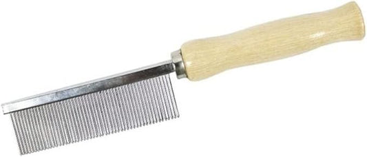 Pet Grooming Comb for Long Haired Cats & Dogs - Stainless Steel Pin Teeth Wooden Handle Fur Hair Brush - Removes & Prevents Matted Fur