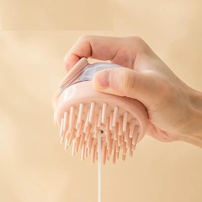 Dog Bath Brush Pet Shampoo Brush Silicone Puppy Brush Dog Shower Brush with Soap Dispenser Grooming Shower Brush (Grey)