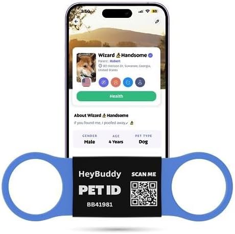 HeyBuddy® Slide Series - QR Code Smart Pet Tags for Dogs & Cats, Personalized Pet Tag Stores Multiple Information, Includes Passive Location Tracking, Real-Time Notification & Community Alerts