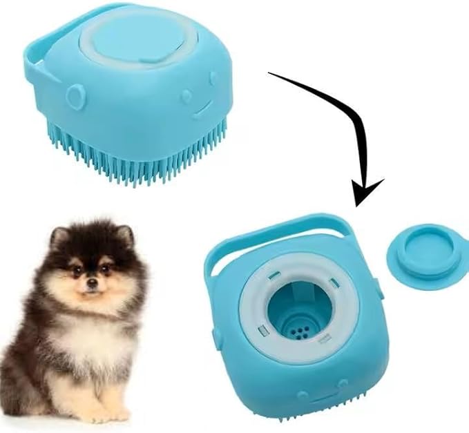 Pet Grooming Bath Brush with Shampoo Dispenser – Soft Silicone Scrubber for Dogs & Cats – Gentle Cleaning, Shedding, and Bathing Tool for Pets