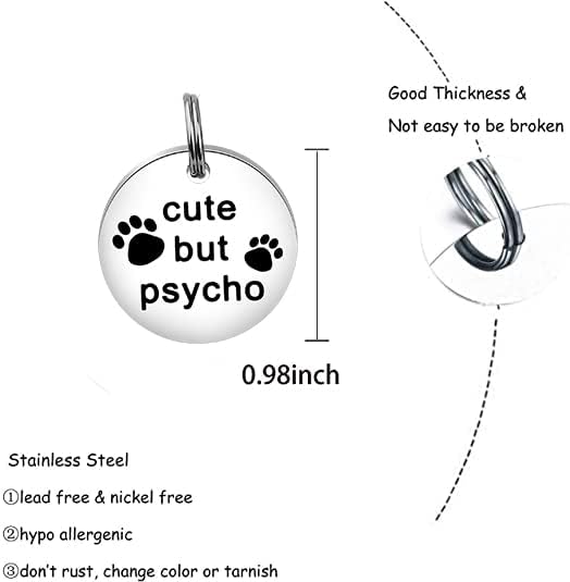 Gzrlyf Cute But Psycho Cat Tag Pet Collar Tags for Cats Funny Cat Tags for Collar Engraved Dog Tag Pet Gifts for Dogs Cats