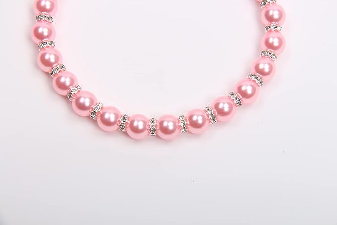 Dog Cat Pearls Necklace Collar with Bling Accessories and Ribbon Bow Pet Puppy Jewelry for Female Dogs Cats Small Medium (M, Pink)