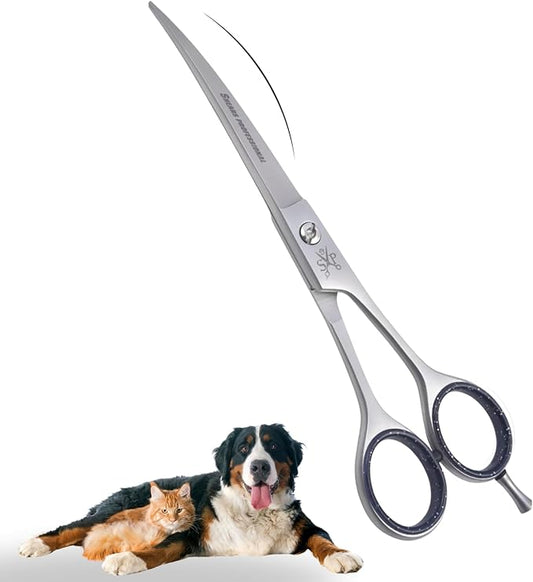 Curved Grooming Scissor for Dog Ergonomic Pet and Cats Trimming shear Long Sharp & Comfortable