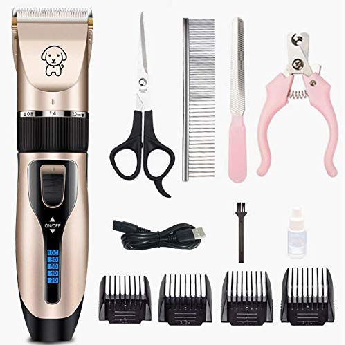 Professional USB Dog Clippers Low Noise Rechargeable Pet Trimmers Cordless Pet Grooming Kit Electric Pet Hair Clippers Dog Shavers with LED Display Nail Kits Replacement Blade