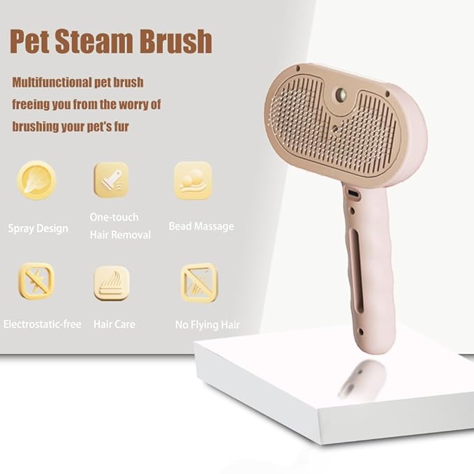 3 - in - 1 Pet Steam Brush for Cats & Dogs - Suitable for All Hair Types! One - Click Spray; Comfortable Massage; Superior Deshedding & Skin Care; Quiet Operation at ≤36dB (Pink)