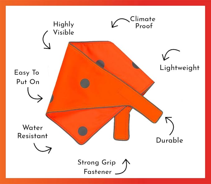 SPOT THE DOG! Reflective Dog Bandanas - High Visibility Safety Dog Accessories for Small, Large Dogs, Orange Collar, Scarf, Kerchief, Bib for Hunting, Camping, Walking at Night (Blaze Orange, M-L)