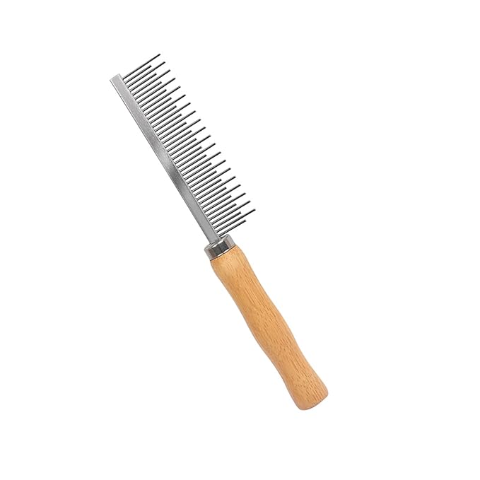 Wooden Handle Dog Cat Grooming Comb, Groom and Remove Debris and Mats for Long and Short Haired Pets (Short & Long Teeth)