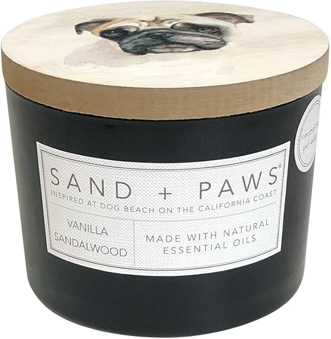Sand + Paws Scented Candle - Vanilla Sandalwood –Luxurious Air Freshening Jar Candles Neutralize pet Odors and Enhance Home décor – 100% Cotton Lead-Free Wicks - 12 oz