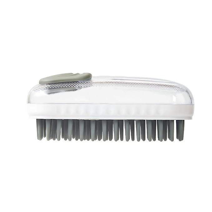 Pet Grooming Brush with Silicone Bristles, Massage Scrubber for Dogs & Cats, White and Pink (Gray)