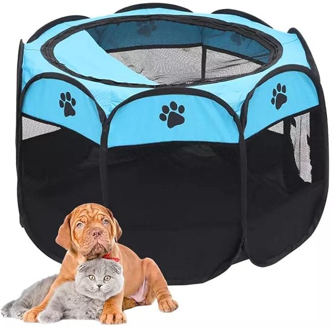 Hentay-Dog Playpen Portable Pet Play Pens for Small Dog,Cat/Rabbit/Chicks, Kitten Pen & Travel Pet Carrier + Carrying Case. (Small, Brown)
