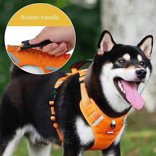Dog Harness, No Pull Service Vest, Reflective Strips, Control Handle, Soft Padded, Adjustable and Comfortable for Easy Walking (Orange, Medium)