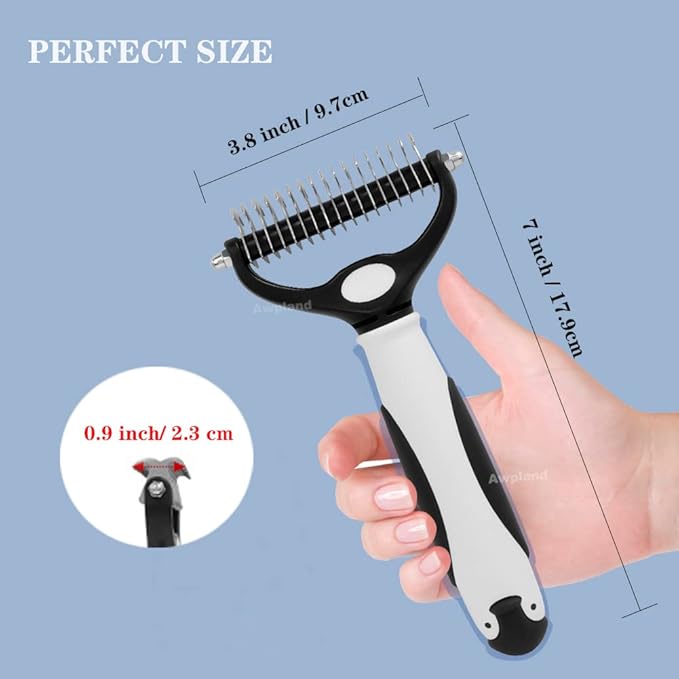 Penguin Pet Hair Brush - Double Sided Sheddind, Dematting Undercoat Rake for Dogs and Cats, 17+9 Teeth Deshedding Brush for Detangling and Dematting Long, Matted Fur on Cats and Dogs