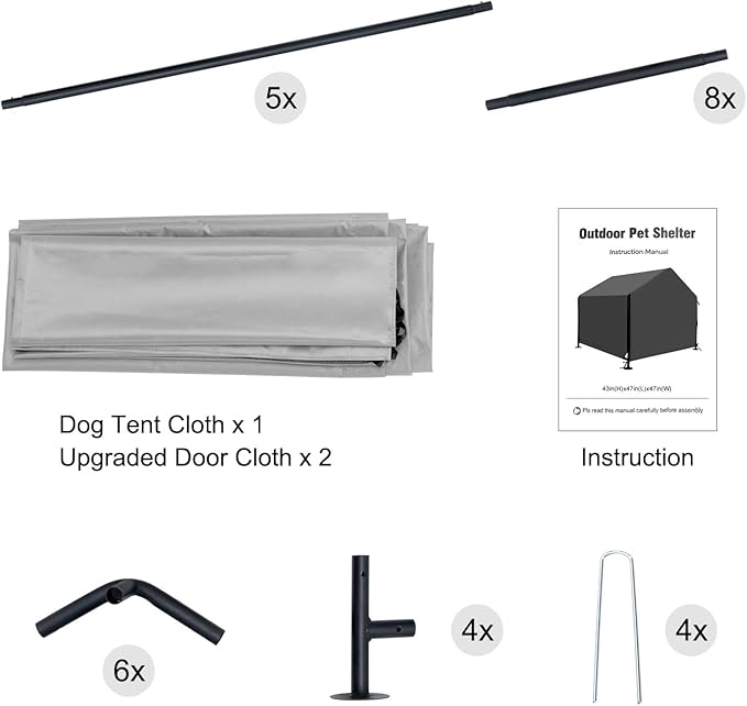 XLarge Outdoor Dog House 4'x4'x3.6' for Large Dogs, Animal Shelter with Upgraded Doors, Outside Sun Rain Canopy Pet House for Dogs, Cats, Small Animals and Livestock, Grey