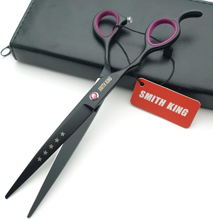 Professional Dog Grooming Shears Set Dogs Straight & thinning & Curved scissors & chunkers Scissorswith comb in 1 Set for Right-handed & Left-handed (7 in. Black Left-handed)