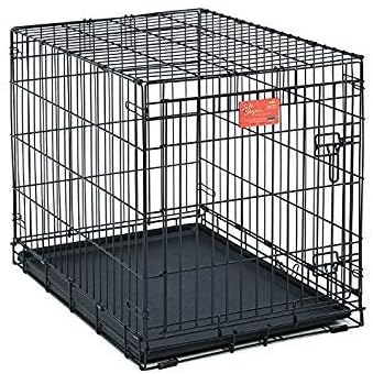 MidWest Homes for Pets Medium Dog Crate | Midwest Life Stages 30' Folding Metal Divider Panel,Floor Protecting Feet,Plastic Tray 30L x 19W 21H Inches,Breed