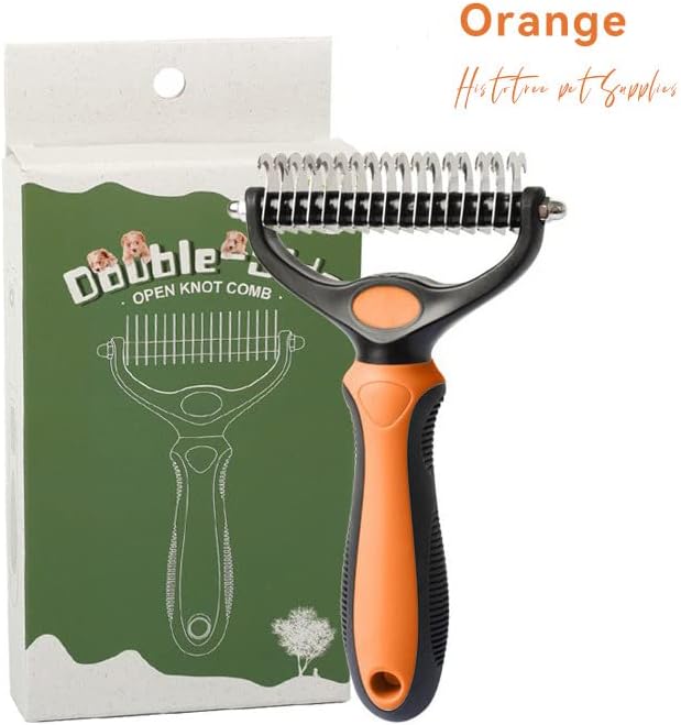 Undercoat Rake for Dogs, 2 in 1 Dematting Comb & Deshedding Tool for Long Hair Pets, Pet Hair Grooming Brush, Clear Mats and Tangles, Reduces Shedding by 95%