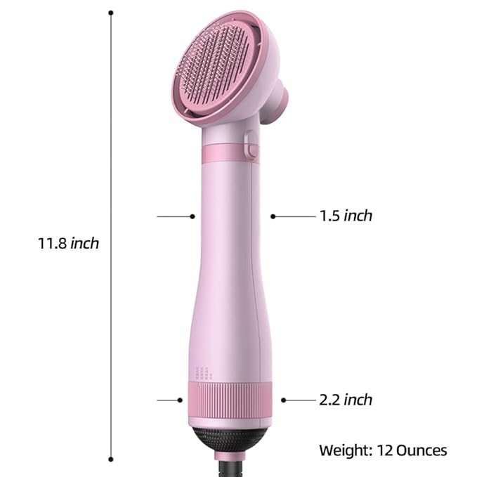 Portable 2-in-1 Gentle Grooming Blower Dryer with Slicker Brush for Dogs and Cats (Sakura Pink)