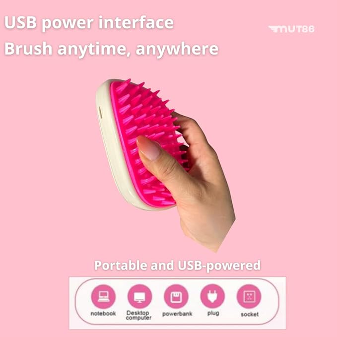 2-in-1 Mist Spray Pet Brush for Dogs & Cats - USB-C Rechargeable, Anti-Static & Soft Silicone Bristles - Relaxing Grooming & Shedding Control