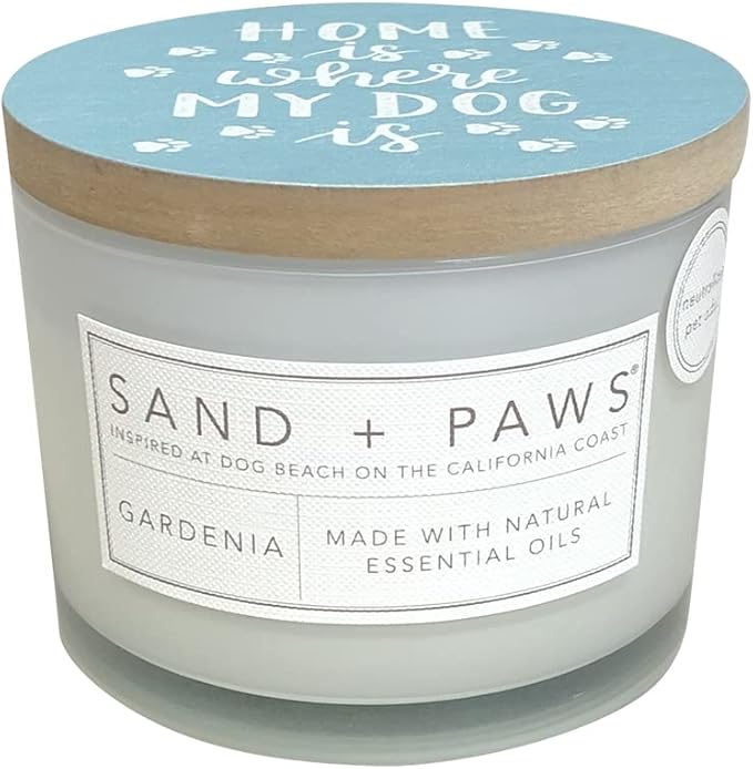 Sand + Paws Scented Candle - Gardenia - Additional Scents and Sizes –Luxurious Air Freshening Jar Candles Neutralize pet Odors and Enhance Home décor – 100% Cotton Lead-Free Wicks - 12 oz