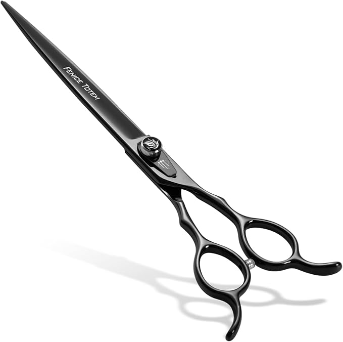 Dog Grooming Scissors: 7.5 inch Bright Black Pet Staright Shears Made Of Japanese 440C Advanced Stainless Steel Professional Grooming Scissors for Dogs Cats and Other Pets