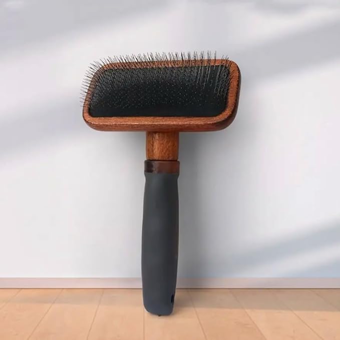 Vintage Wooden Pet Grooming Brush, Professional Slicker Brush for Dogs and Cats, Wood Handle with Metal Bristles
