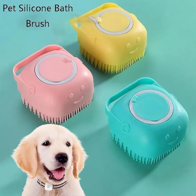 Pet Bath Brush Pet Scrubber for Bath Dog Shampoo Brush Dog Bathing Brush Pet Bubble Brush with Silicone Handle for Short Long Haired Dogs and Cats Cepillo de baño para perros (Yellow)