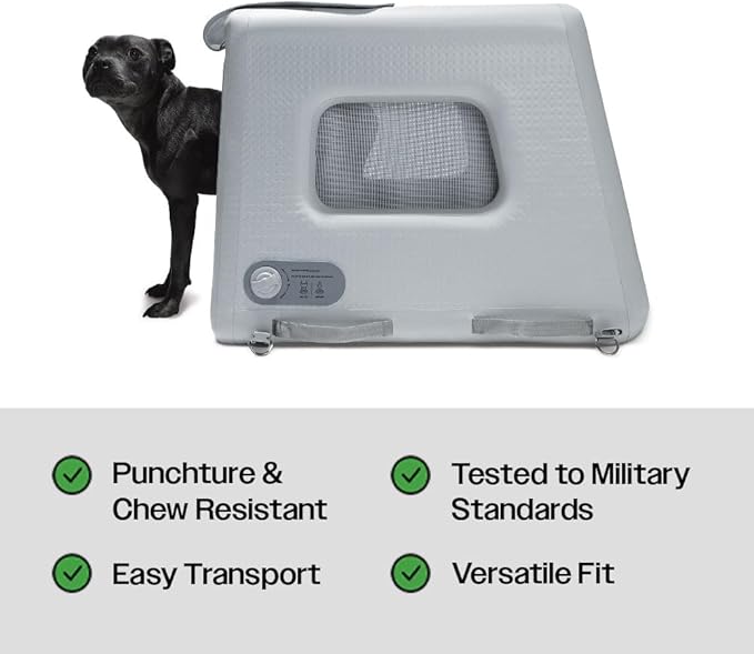 Diggs Enventur Medium Soft Dog Crate - Portable Indoor & Outdoor Dog Kennel - Inflatable Ultra-Durable Travel Crate for Safe Car Travel & Adventures - 34" L x 22.5" W x 27" H (Grey)