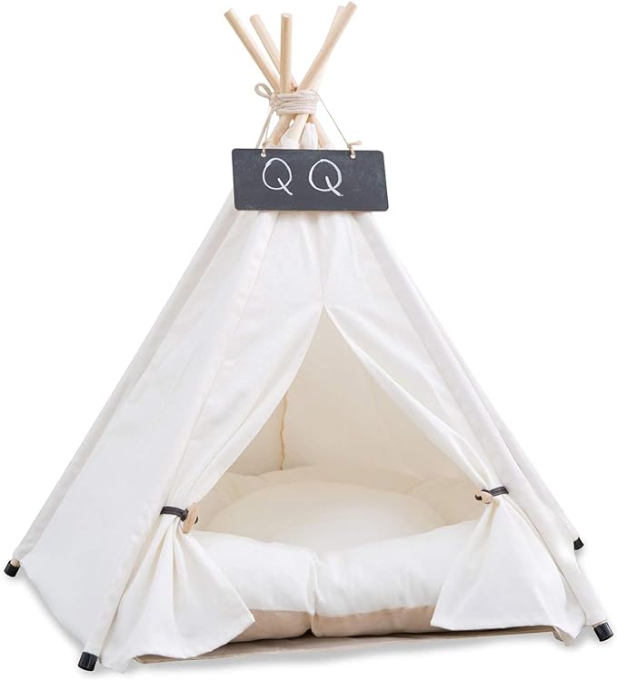 Pet Teepee Dog & Puppy Cat Tents Tipi Bed Portable Houses with Thick Cushion for Pets Up to 33lbs